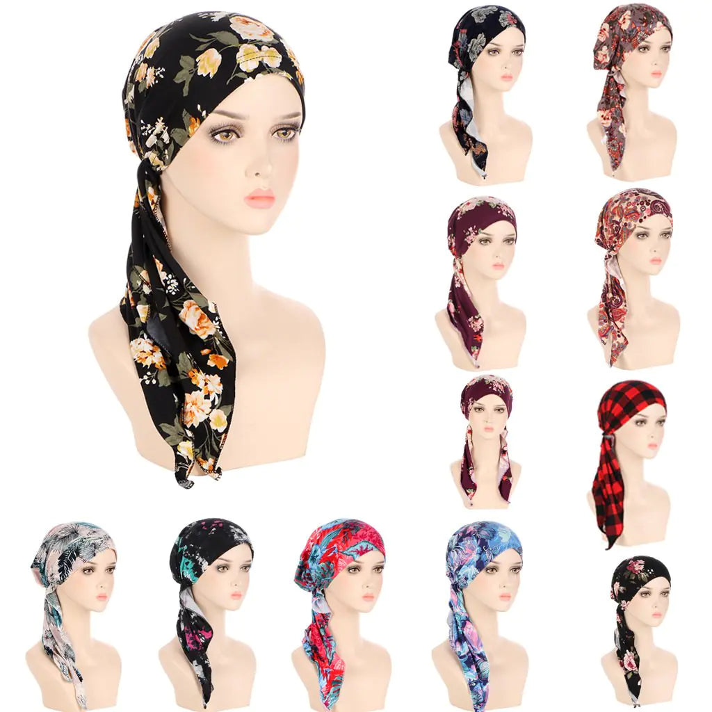 European American Printed Curved Flower Cloth Cap
