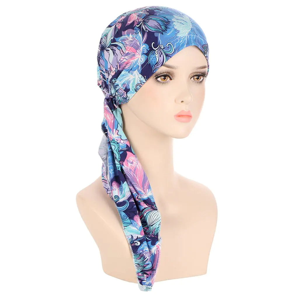 European American Printed Curved Flower Cloth Cap