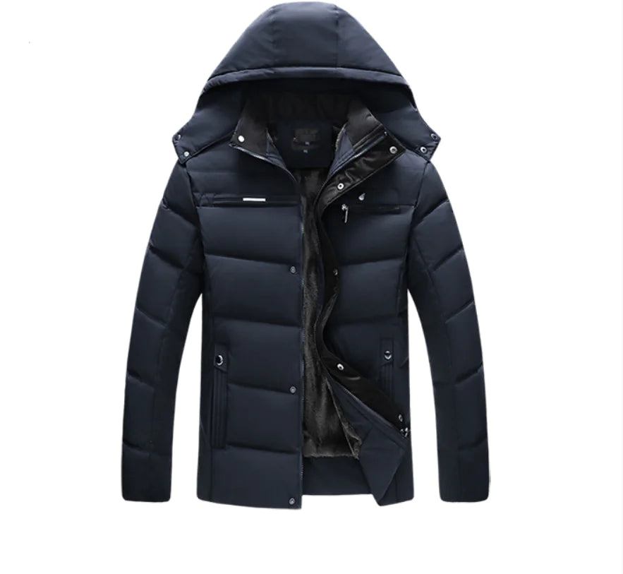 Men's Winter Wool Hooded Jacket with Fleece Lining