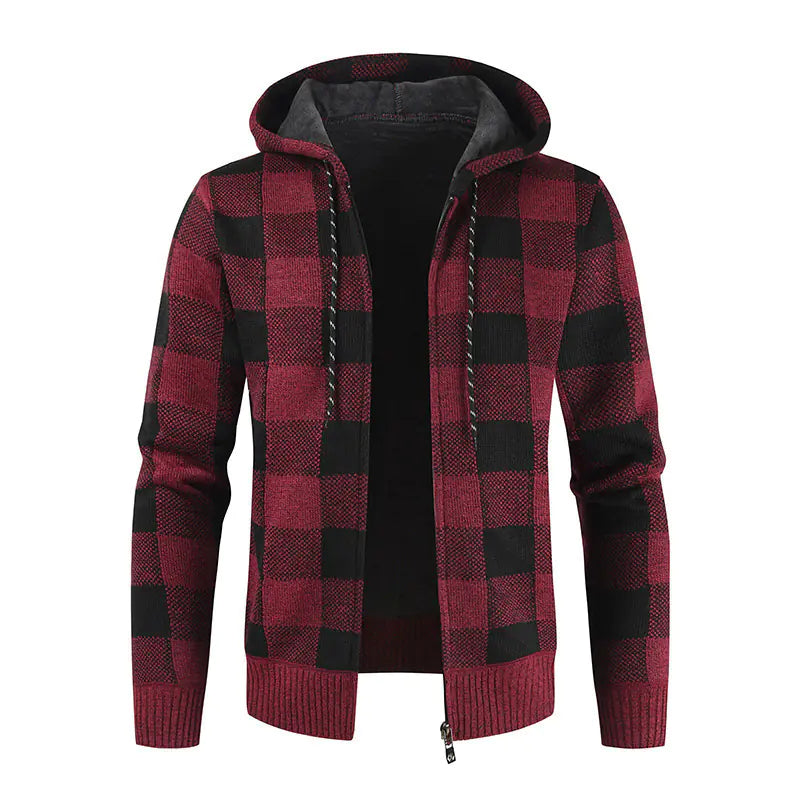 Hooded Velvet Padded Cardigan Sweater for Men