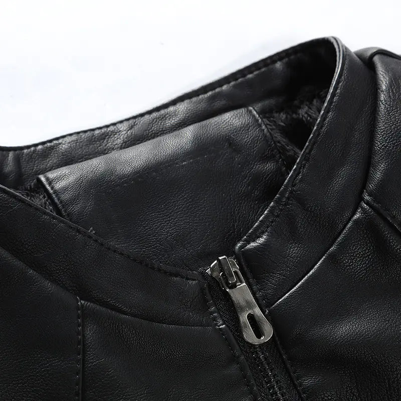 Men's Korean Style Leather Jacket with Fleece Lining