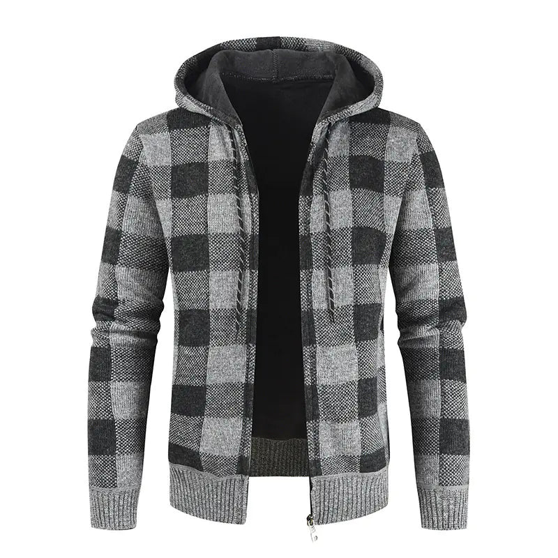 Hooded Velvet Padded Cardigan Sweater for Men