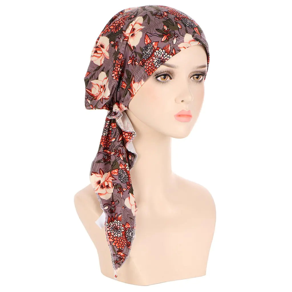 European American Printed Curved Flower Cloth Cap