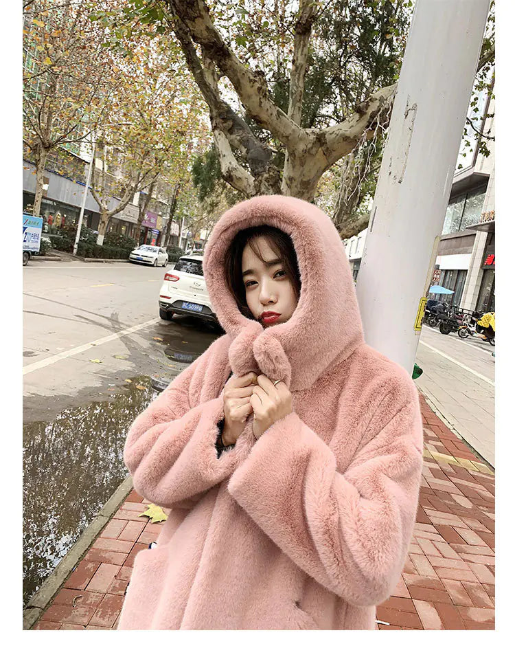 Faux Fur Mink Plush Coat for Women