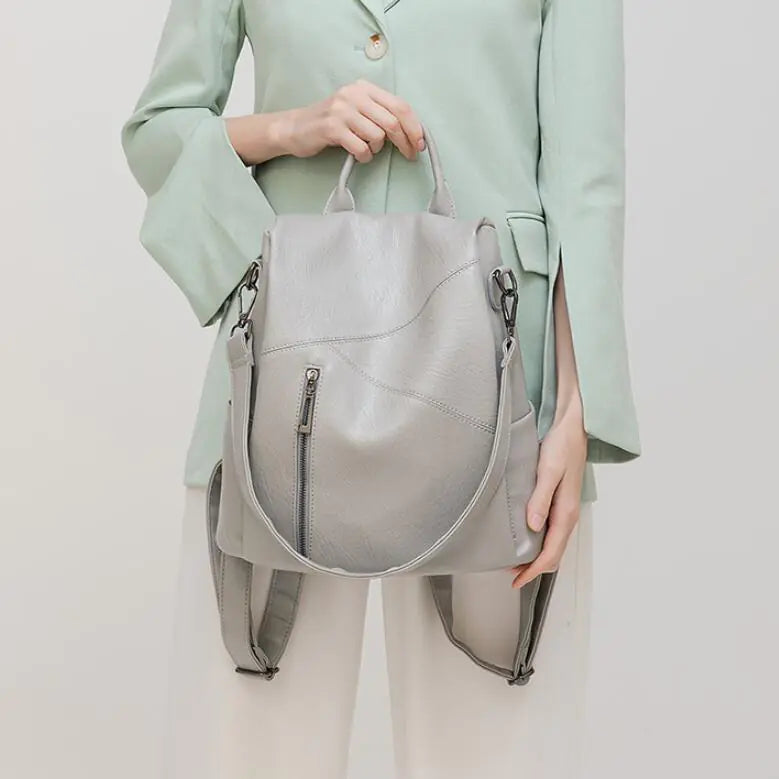 Women's Soft Leather Anti-Theft Large Capacity Backpack