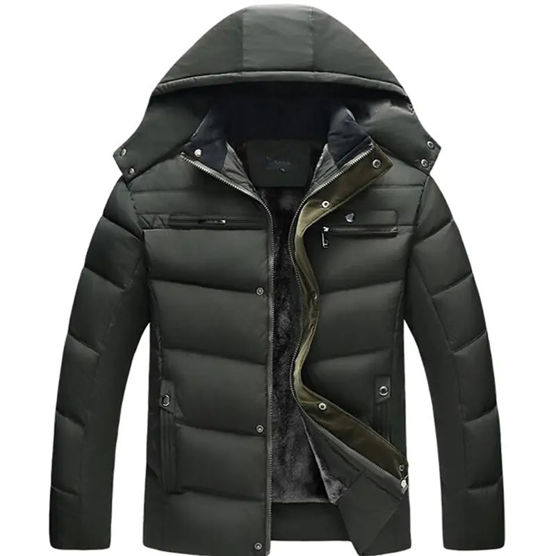 Men's Winter Wool Hooded Jacket with Fleece Lining