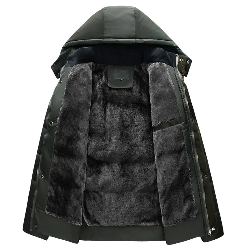 Men's Winter Wool Hooded Jacket with Fleece Lining