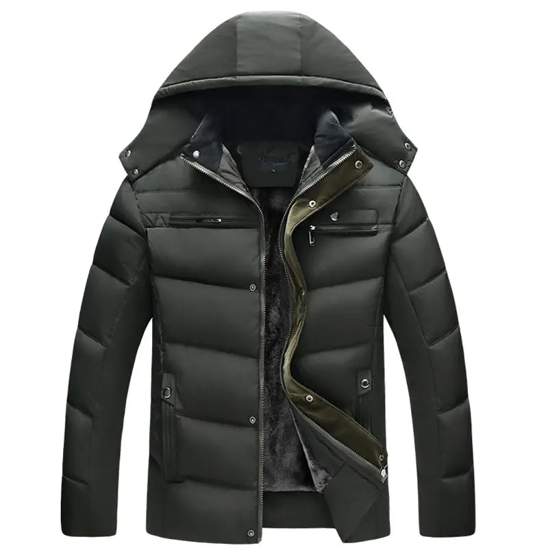 Men's Winter Wool Hooded Jacket with Fleece Lining