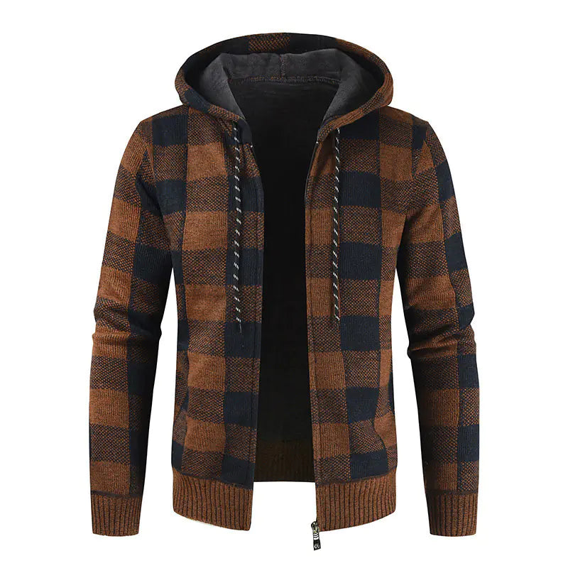 Hooded Velvet Padded Cardigan Sweater for Men