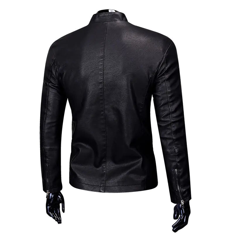 Men's Korean Style Leather Jacket with Fleece Lining