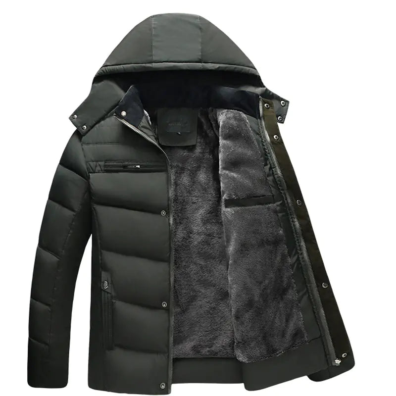 Men's Winter Wool Hooded Jacket with Fleece Lining