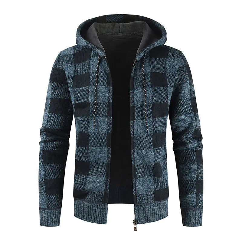 Hooded Velvet Padded Cardigan Sweater for Men