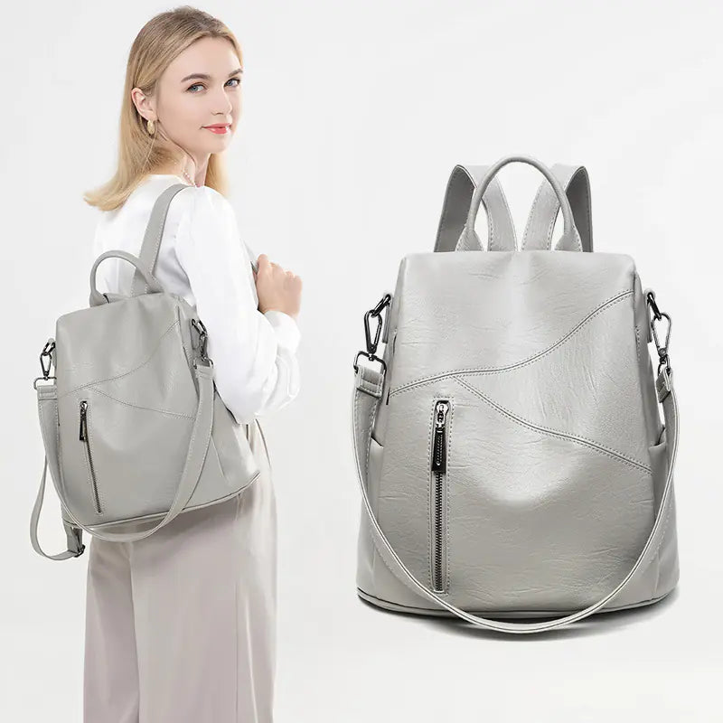 Women's Soft Leather Anti-Theft Large Capacity Backpack