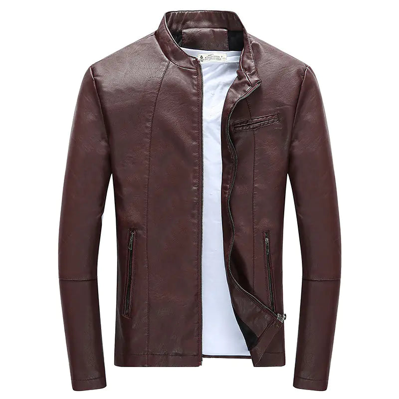 Men's Korean Style Leather Jacket with Fleece Lining