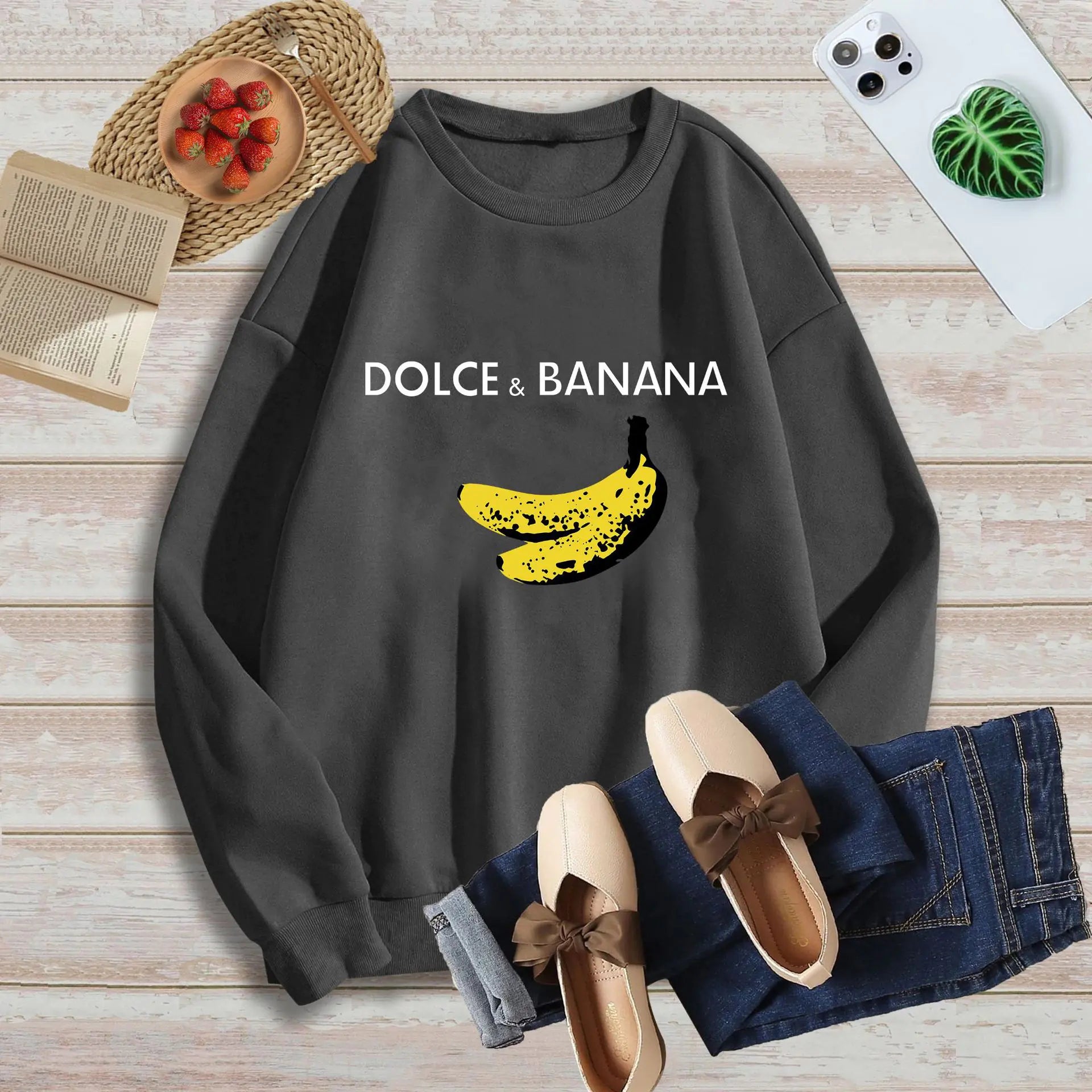New Women's Fleece Drop Shoulder Letter Sweatshirt