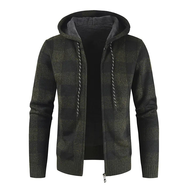 Hooded Velvet Padded Cardigan Sweater for Men