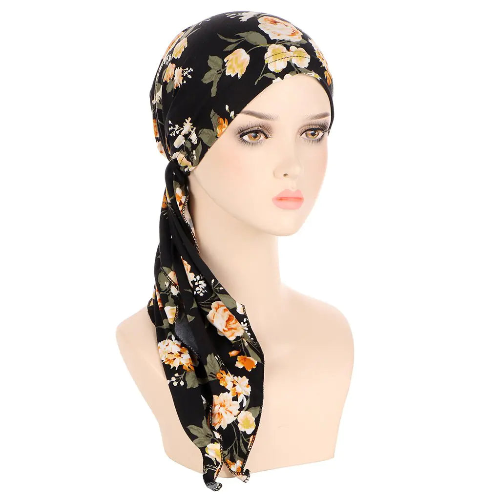 European American Printed Curved Flower Cloth Cap