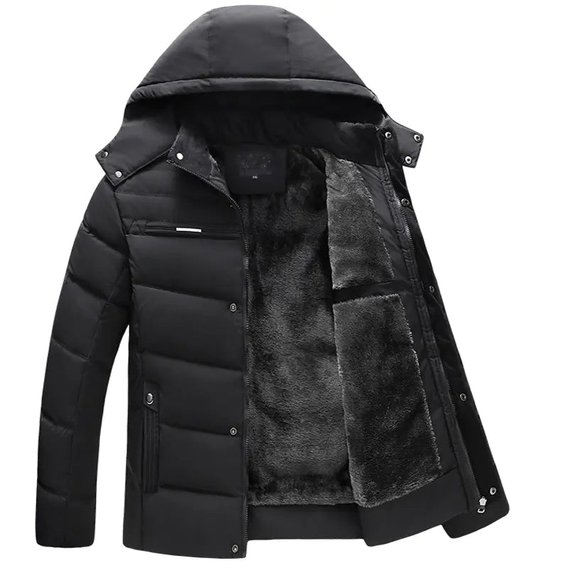 Men's Winter Wool Hooded Jacket with Fleece Lining