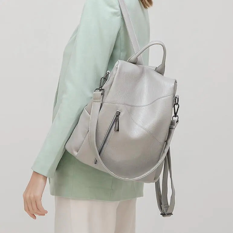 Women's Soft Leather Anti-Theft Large Capacity Backpack