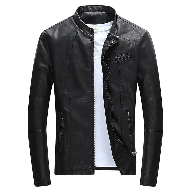 Men's Korean Style Leather Jacket with Fleece Lining