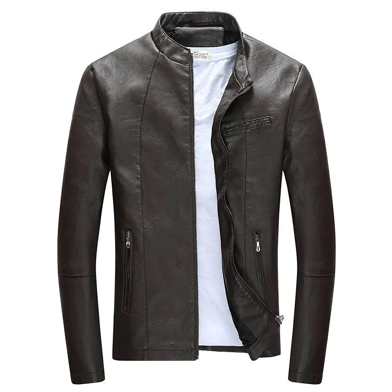 Men's Korean Style Leather Jacket with Fleece Lining