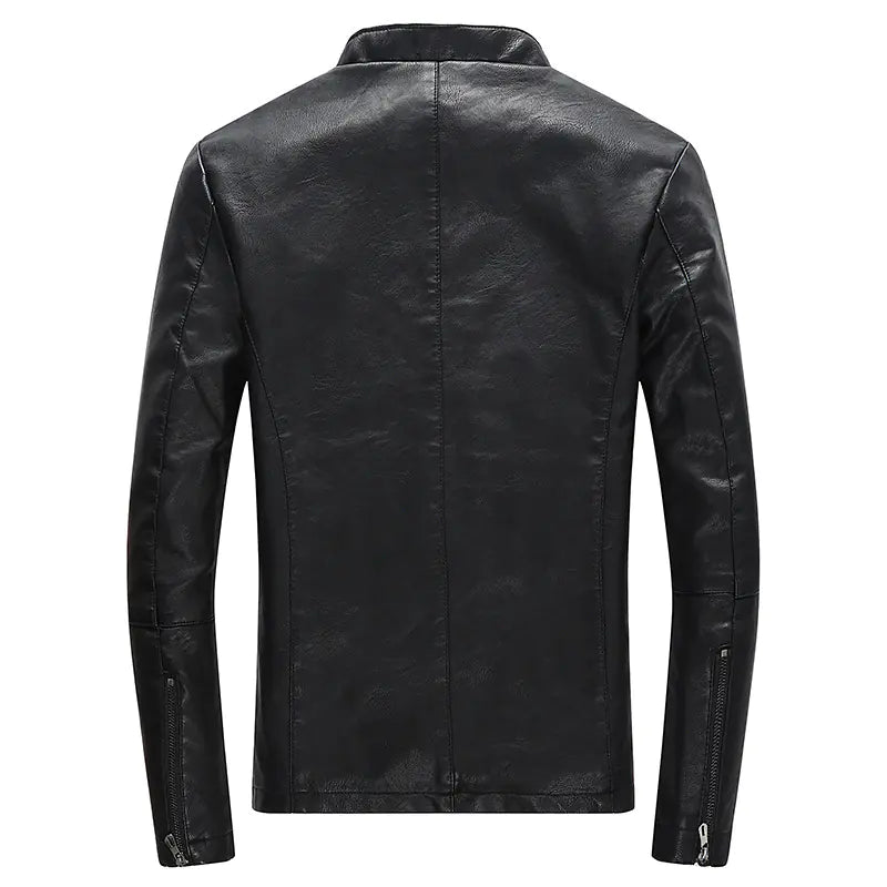Men's Korean Style Leather Jacket with Fleece Lining