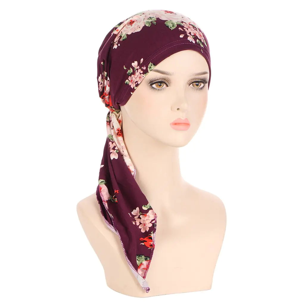 European American Printed Curved Flower Cloth Cap